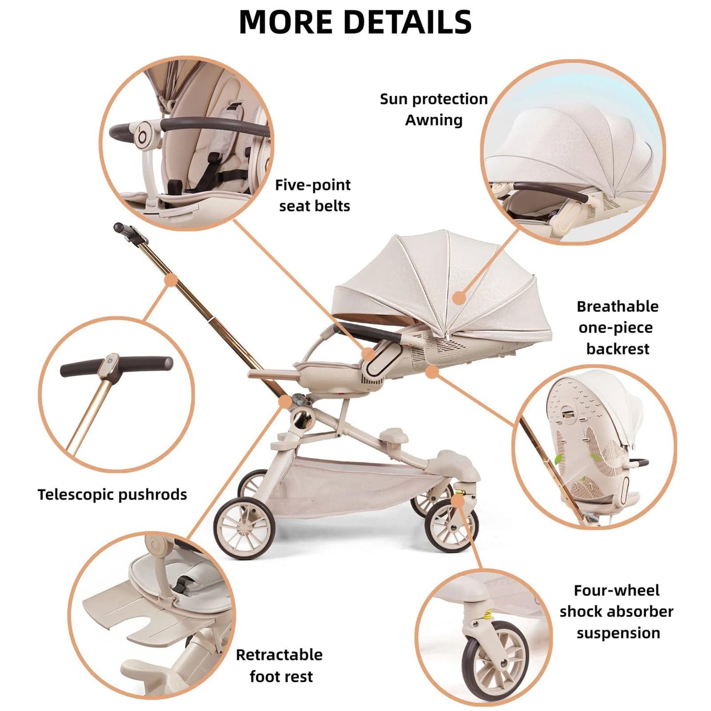 Lightweight Folding Stroller Wagon for Baby & Toddler Travel, 360° Reversible Seat, Adjustable Canopy with Storage Basket, Airplane-Friendly Compact Umbrella Stroller