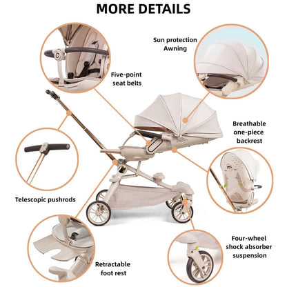 Lightweight Folding Stroller Wagon for Baby & Toddler Travel, 360° Reversible Seat, Adjustable Canopy with Storage Basket, Airplane-Friendly Compact Umbrella Stroller
