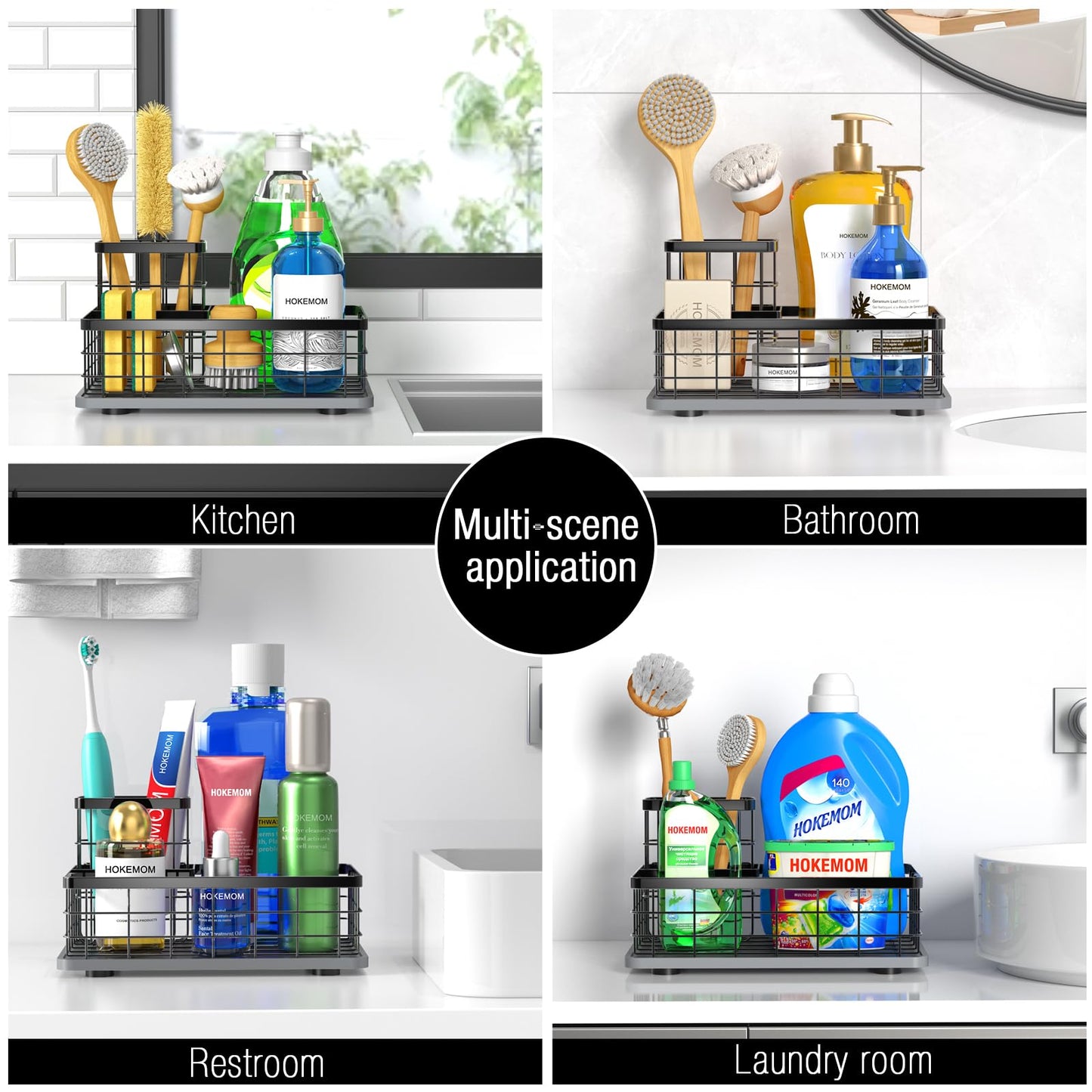 HOKEMOM Kitchen Sink Caddy Organizer, [Stay-Dry Anywhere & No Drainage Needed] Sponge Holder for Kitchen Sink Countertop,Stainless Steel with Rust-Resistant Coating-10.24" L x 6.5" W x 5.83" H
