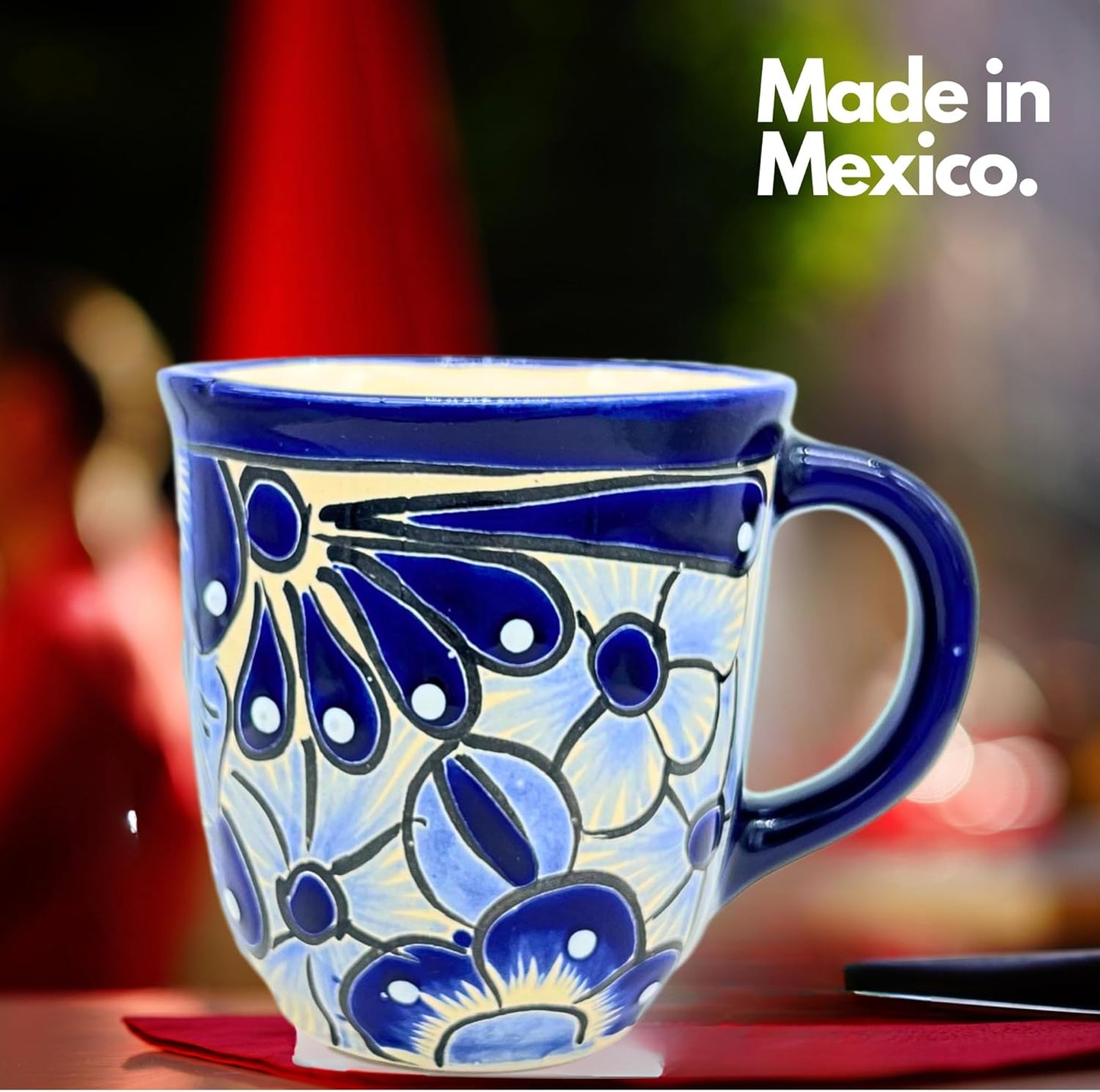 Talavera Mug - Authentic Hand Painted Mexican Coffee Mug - Blue and White - Taza Mexicana Azul Blanco
