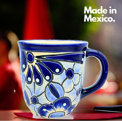 Talavera Mug - Authentic Hand Painted Mexican Coffee Mug - Blue and White - Taza Mexicana Azul Blanco