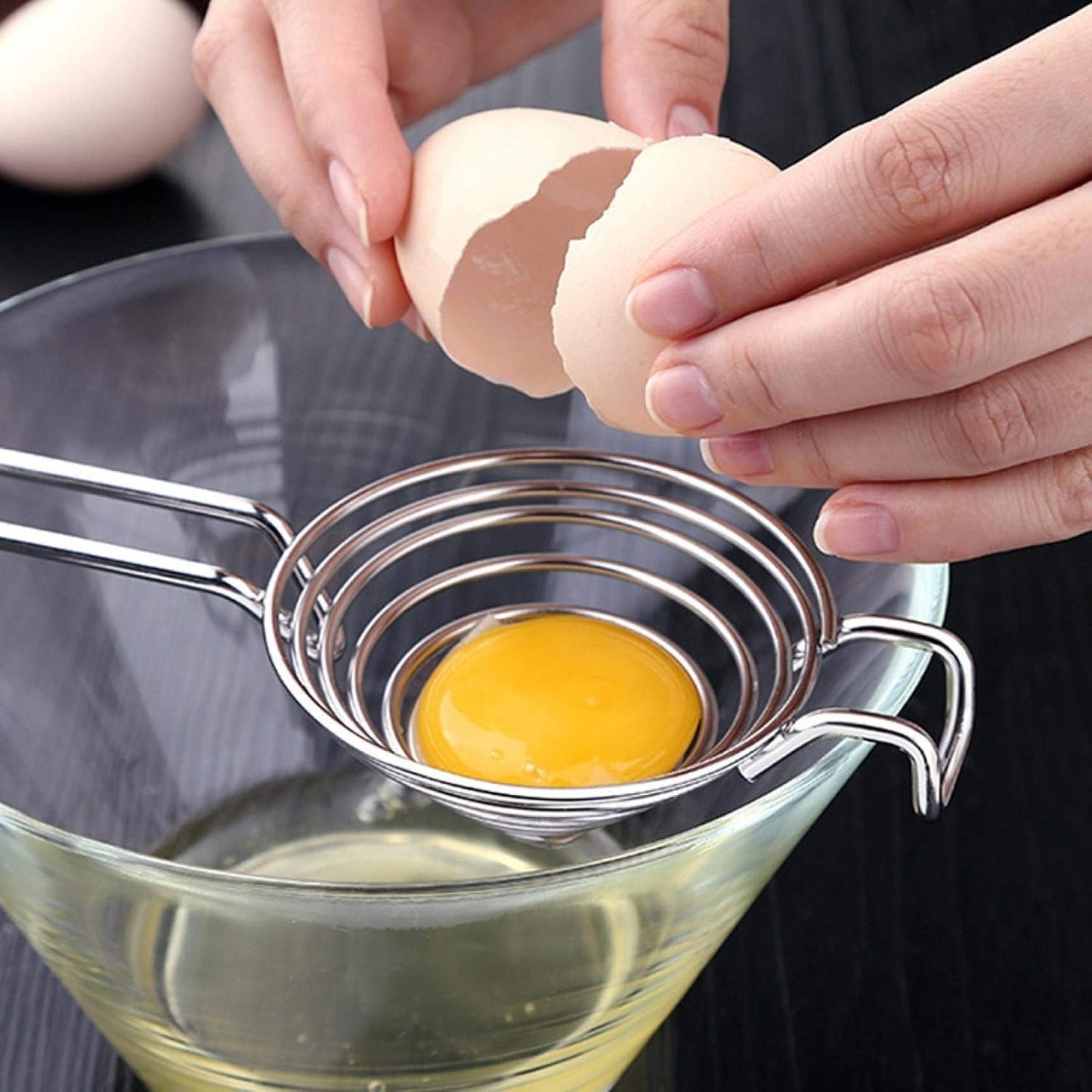 Stainless Steel Egg Yolk White Separator with Long Handle, Kitchen Baking Tool