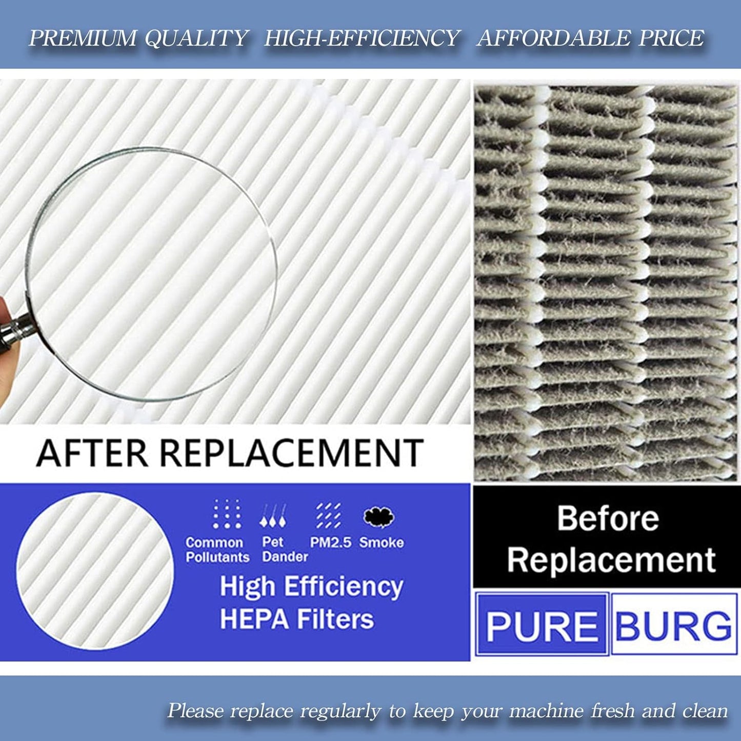 PUREBURG P1802 True HEPA Replacement Filters, Compatible with YIOU R1 P1802 and Elechomes P1801 Air Purifiers, 2-Pack