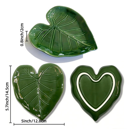 Ceramic Spoon Rest Set of 2, Leaf Spoon Holder for Stove Top & Kitchen Counter, Keeps Counters Clean, Heat Resistant & Dishwasher Safe, Cute Green Kitchen Decor Gift