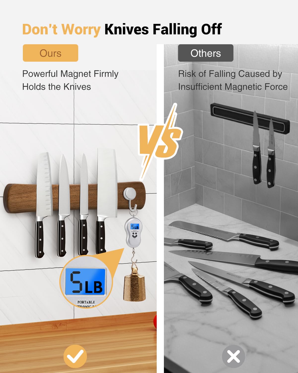 Swaitee Magnetic Knife Holder for Wall, 10 Inch Wood Strong Magnetic Knife Strip, Small Kitchen Storage Space Savers, Rv Apartment Farmhouse Accessories Organizer, Housewarming Gifts for New Home