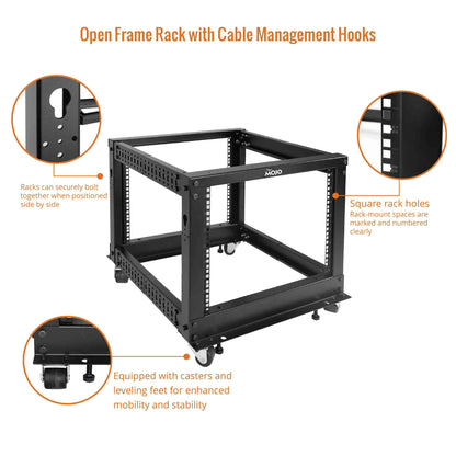 Tecmojo 8U Open Frame Server Rack,4-Post Adjustable Depth Rolling Network Rack for Computer/Data/AV/IT/Servers,Mobile Type