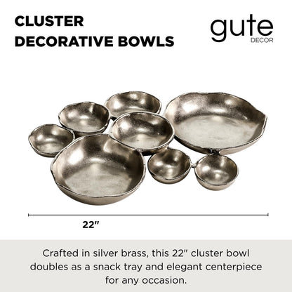 9 Cluster Decorative Bowls Bright Silver Snack Tray Bowl Chip & Dip Serving Piece Strong Brass Centerpiece Beautiful Room Accent & Entertaining Parties Home Decor Wedding Gifts 22 Inch Decorative Gift