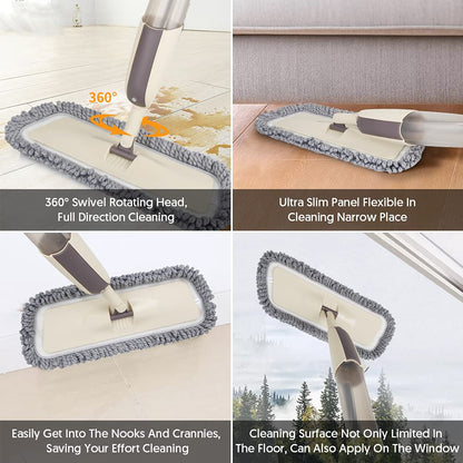 Spray Wet Mops for Hardwood Floor Cleaning - MEXERRIS Microfiber Dust Mop with Spray 3X Reusable Washable Pads - Hard Wood Floor Mops Commercial Home Mop for Laminate Wood Tiles Hardwood Vinyl