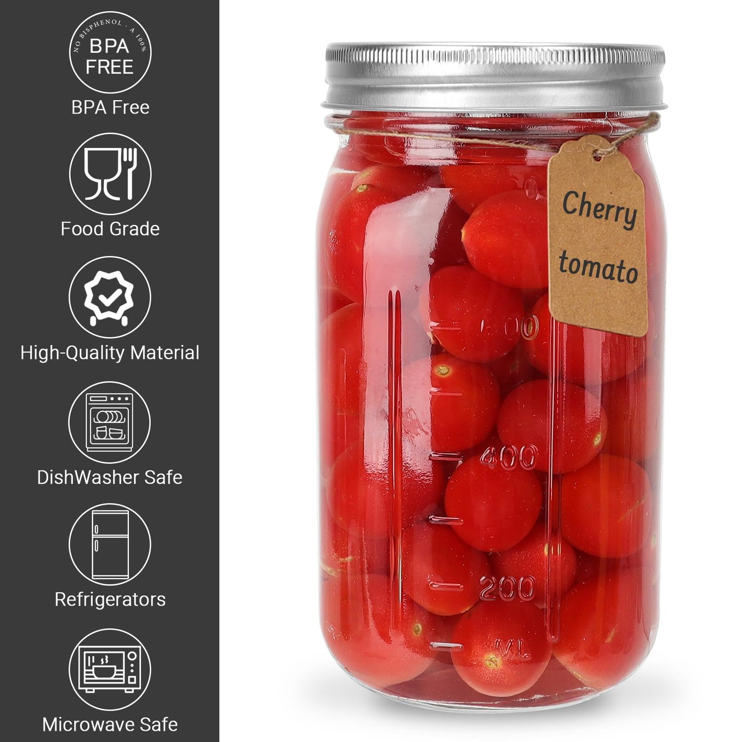 CycleMore Wide Mouth Mason Jars 32 oz, 12 Pack Large Glass Mason Jar with Metal Airtight Lids and Bands, 1 Quart Canning Jars for Pickling, Fermenting, Food Storage & DIY Projects