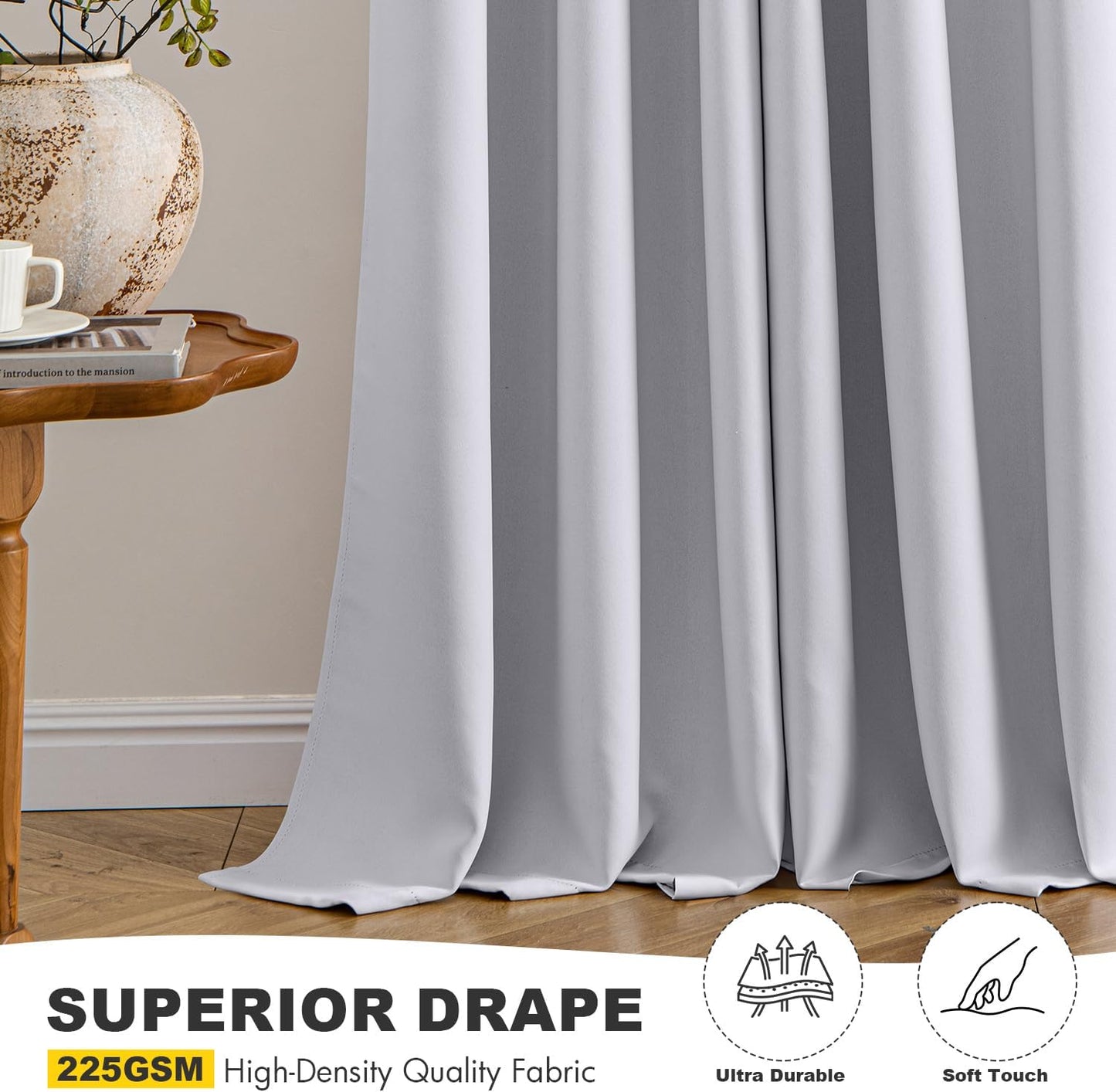 MIULEE Blackout Curtains - Thermal Insulated Room Darkening Drapes | 40 x 45 Inches, Greyish White, 2 Panels