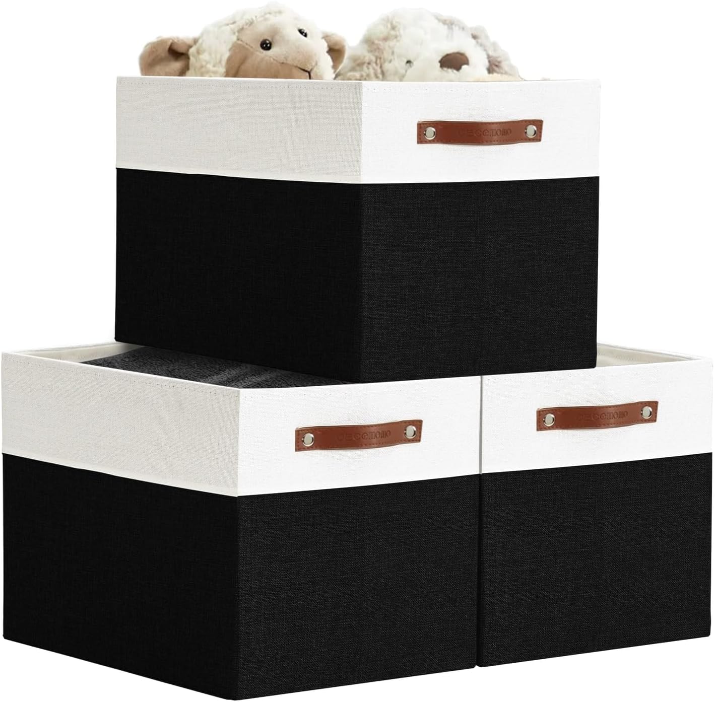 DECOMOMO Cubby Storage Bins, Fabric Storage Cubes for Kallax Shelves with Handles (Black and White, Kallax - 15"L X