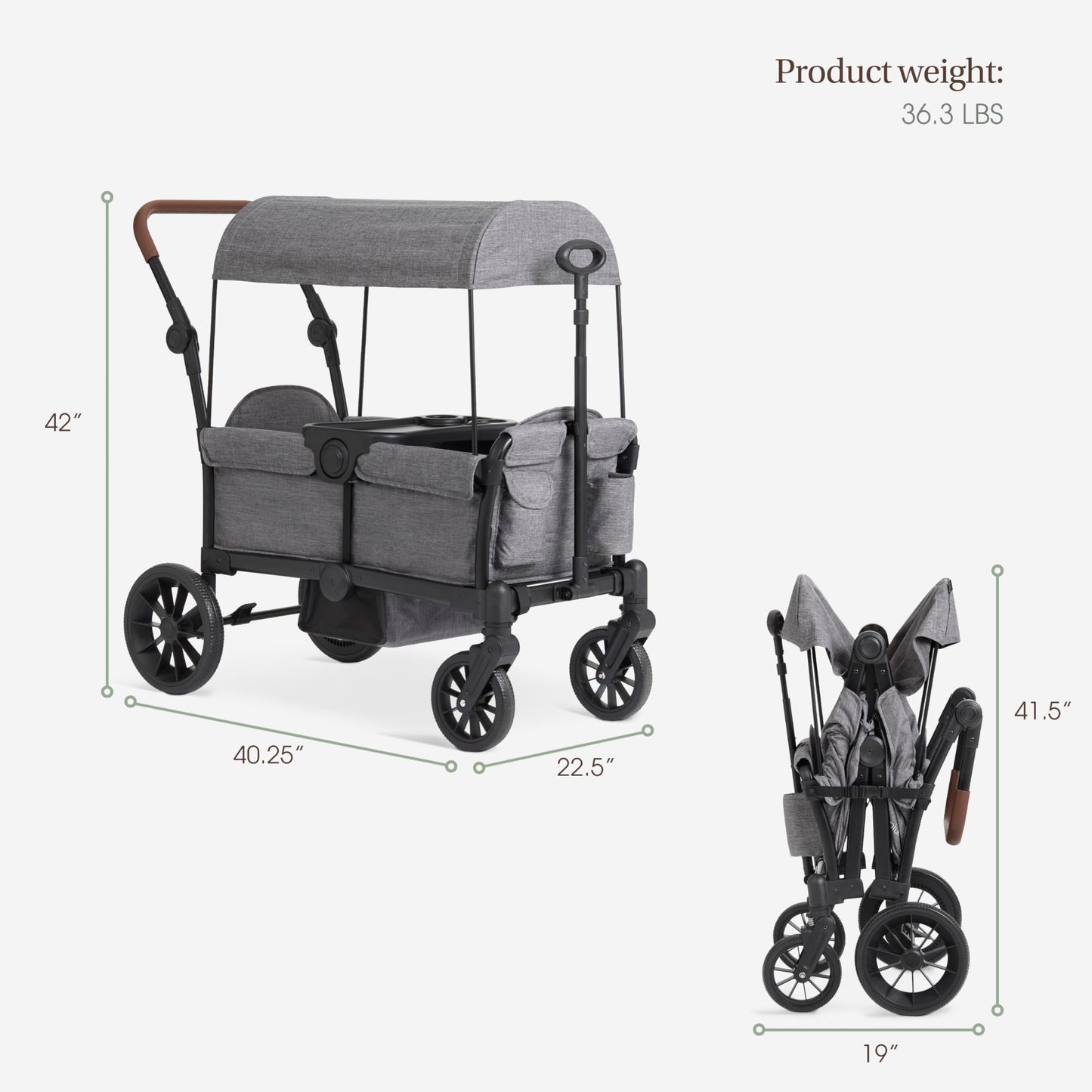 Evolur Trailblazer Wagon Double Stroller in Grey, Foldable Infant and Toddler Stroller Wagon, 5-Point Harness, Removable Canopy, All-Terrain Wheels, Spacious Storage for 2 Kids