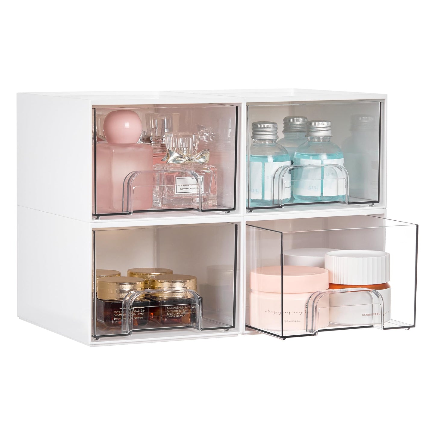 Vtopmart 4 Pack Small Clear Stackable Storage Drawers,Acrylic Bathroom Makeup Organizer,Plastic Storage Bins For Vanity, Undersink, Kitchen Cabinets, Pantry, Home Organization