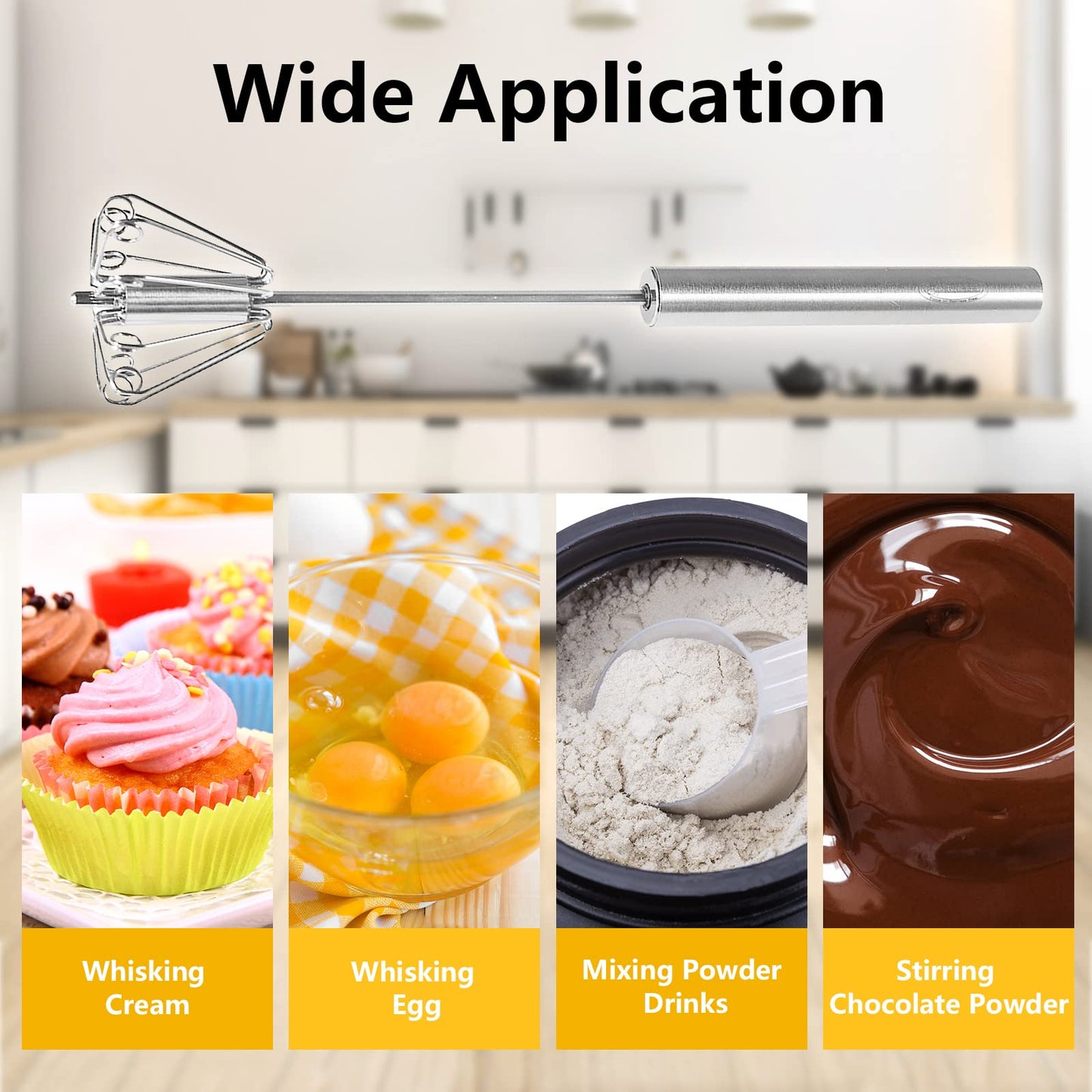 Newness Egg Whisk, [2 Pack] Stainless Steel Blender for Home - Versatile Tool for Egg Beater, Milk Frother, Hand Push Mixer Stirrer - Kitchen Utensil for Blending, Whisking, Beating