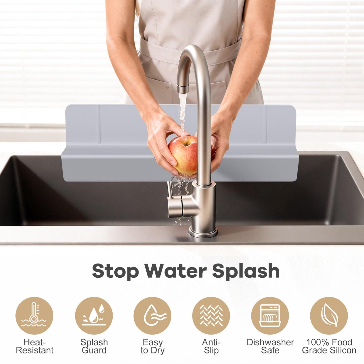 Sink Splash Guard, 18", Non-slip with Suction Cups, Stop Water Splash with High Rim, for Kitchen & Bathroom, Faucet & Countertop Protector, Easy Install, Dishwasher Safe