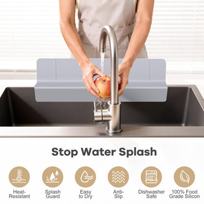 Sink Splash Guard, 18", Non-slip with Suction Cups, Stop Water Splash with High Rim, for Kitchen & Bathroom, Faucet & Countertop Protector, Easy Install, Dishwasher Safe