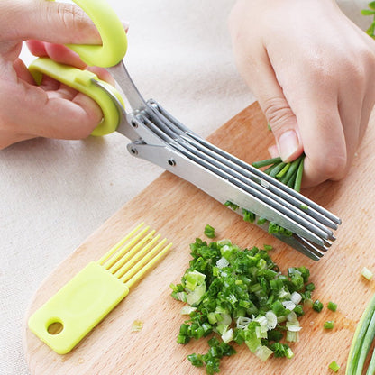 SourceTon 5-Blade Herb Scissors 2 Pack - Heavy Duty Kitchen Shears with Cleaning Brush, Multipurpose Stainless Steel Scissors for Cooking, Crafting, Gift (Ergonomic Left/Right Hand Design)