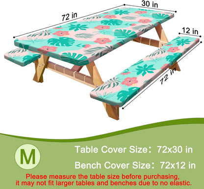 HobbLab Rv,72in,Teal Picnic Table Cover with Bench Covers Portable Table Cloth Built-in Storage Pocket Fitted