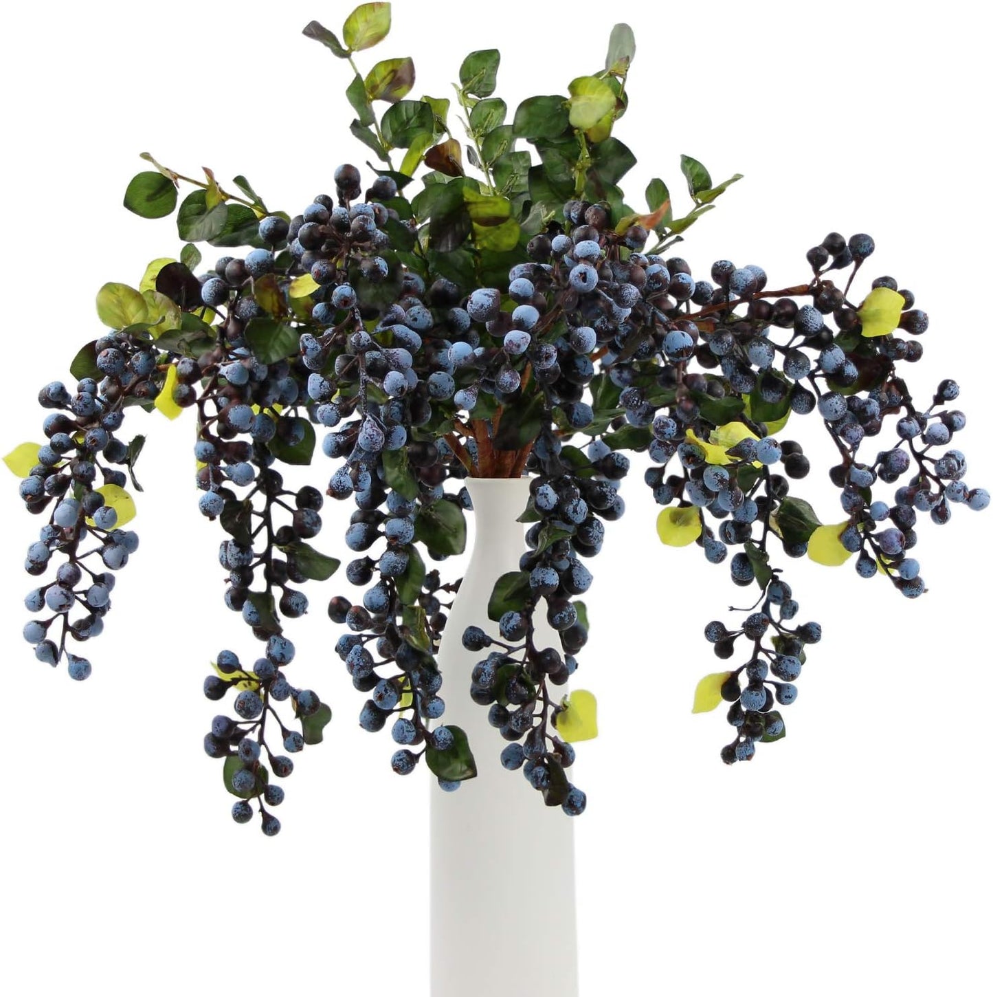 2Pcs Rinlong Artificial Blueberries Fake Berries Stems Hanging Spray Frosted Blueberry Fall Floral Picks for Wreath