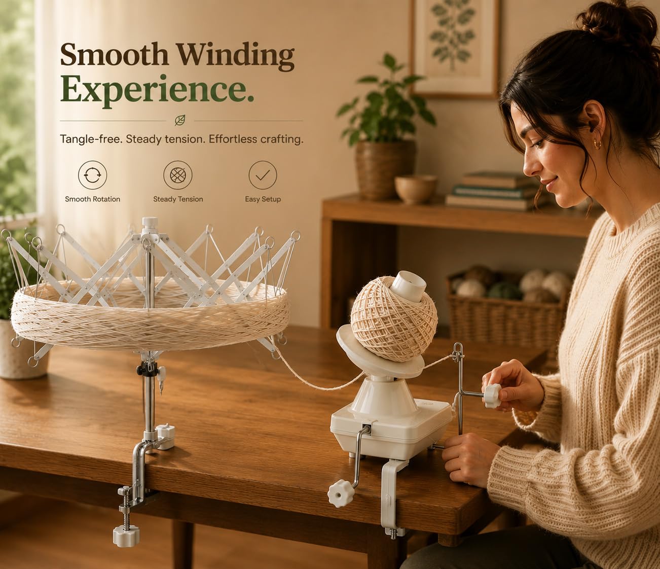 ClarArti - Yarn Swift and Ball Winder Set – Hand-Operated Yarn Winder with Umbrella Swift for Knitting, Crochet & Yarn Cakes