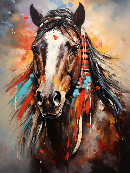 5D Diamond Art Painting Kits for Adults American Native Indian Horse Round Full Drill Gems Cross Stitch Art Kit Canvas Painting by Diamond Mosaic Craft for Home Decoration 40x50cm(3)