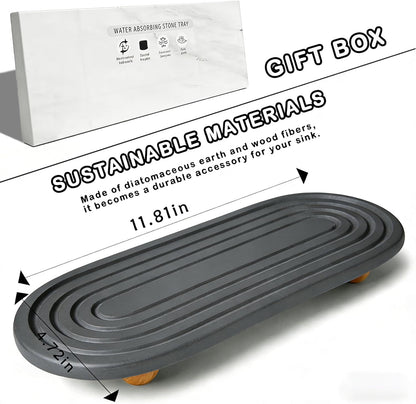 Skiennix Instant Dry Sink Tray - Anti-Slip Stone Caddy for Kitchen & Bathroom | Quick Dry Dark Gray