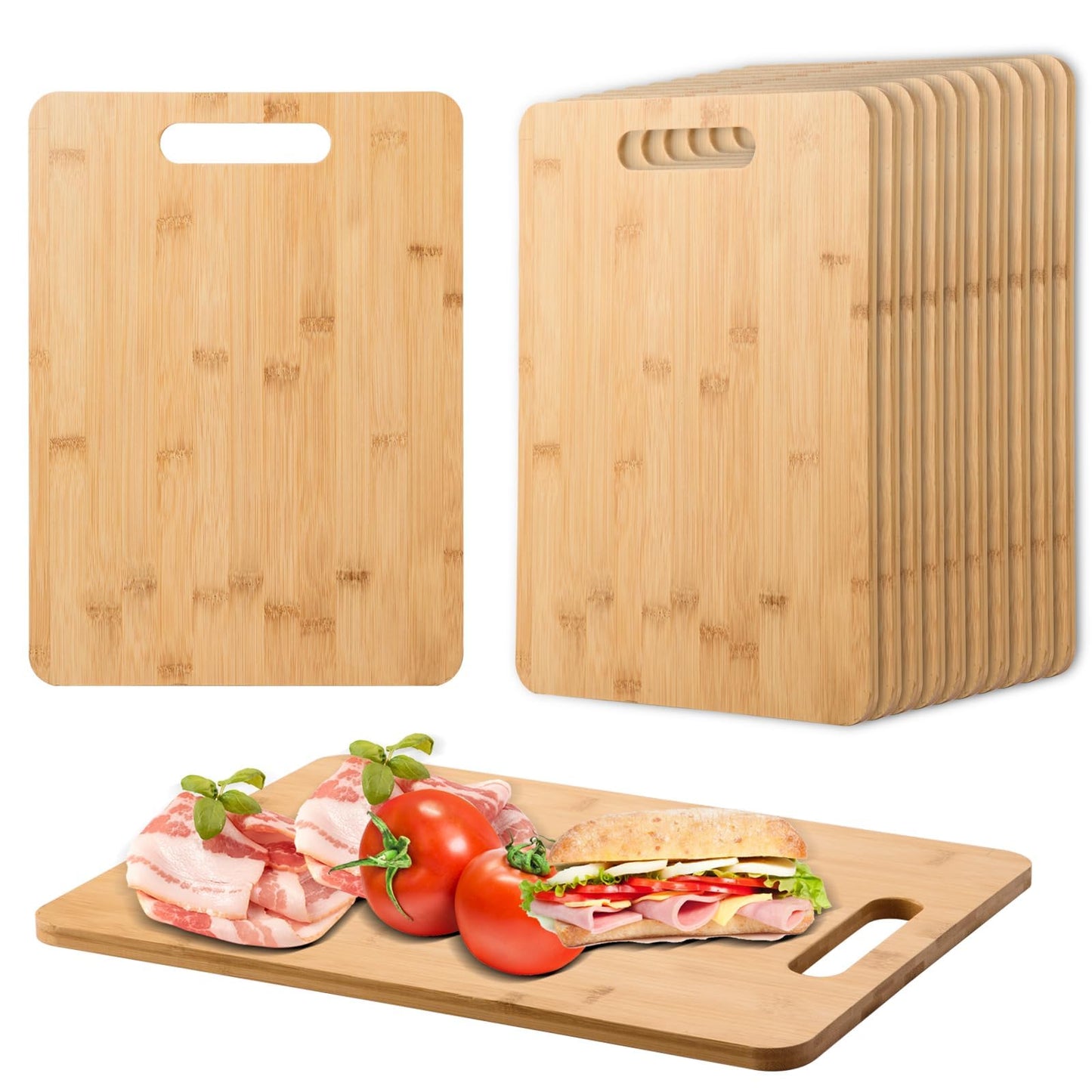 AWIZOM 12 Pack Bamboo Cutting Boards Wood Chopping Boards Bulk Bamboo Serving Boards with Handle Wooden Charcuterie Boards Laser Engraving Board for Customized Mother's Day Housewarming Pesent,11x15"