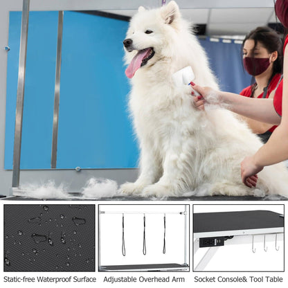 SierraSquad 47'' Hydraulic Dog Grooming Table for Large/Small Dogs, Electric Adjustable Height Pet Grooming Table At Home, Large Dog Grooming Table, Maximum Capacity Up to 264Lb, White