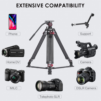 miliboo Heavy Duty Tripod Professional Video Tripod Fluid Head Tripod with Adjustable Damping, Photography Tripod for Large Equipment, Load 33 lbs, Included Ground Spreader, Aluminum MTT609A