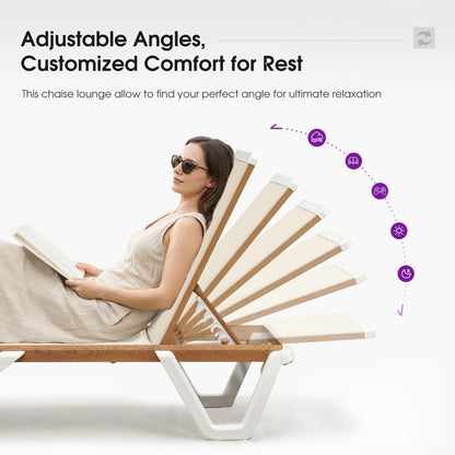 PURPLE LEAF Patio Lounge Chair Set White Chaise Lounge Chairs Five-Position Adjustable Plastic Stackable Chaise for Pool Sunbathing Beach Deck Outdoor, Beige