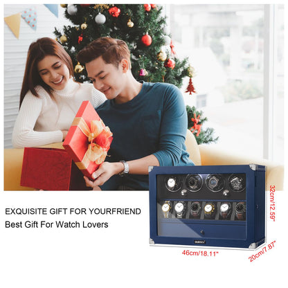 DUKWIN Watch Winder for Automatic Watches, Lockable Winders with Watch & Jewelry Storage, Super Quiet Motor with High-Gloss Finish, Built-in Illumination, Blue