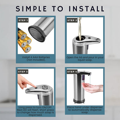 Touchless Hand Sanitizer Dispenser, Automatic Refillable Battery Operated Dispenser for Liquid Soap for Home and Office