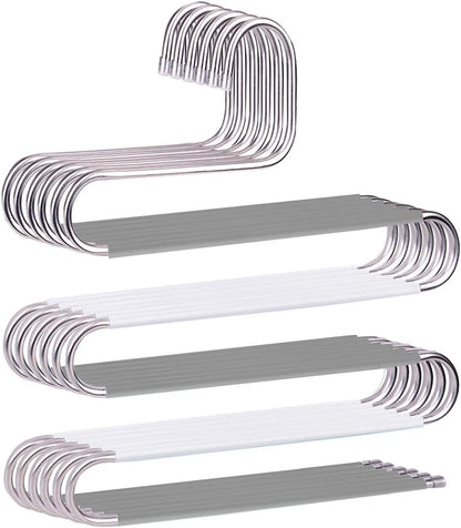 devesanter 6 Pack Non-Slip S-Shape Pants Hangers, Stainless Steel Closet Storage Organizer for Trousers, Jeans, Scarf -