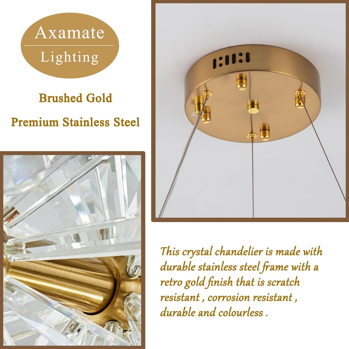 Axamate Modern Crystal Chandeliers D24 Gold Ring Chandelier Light Fixture Adjustable Hanging Ceiling Light for Living Room Bedroom Dining Room Laundry Room Foyer Kitchen Island