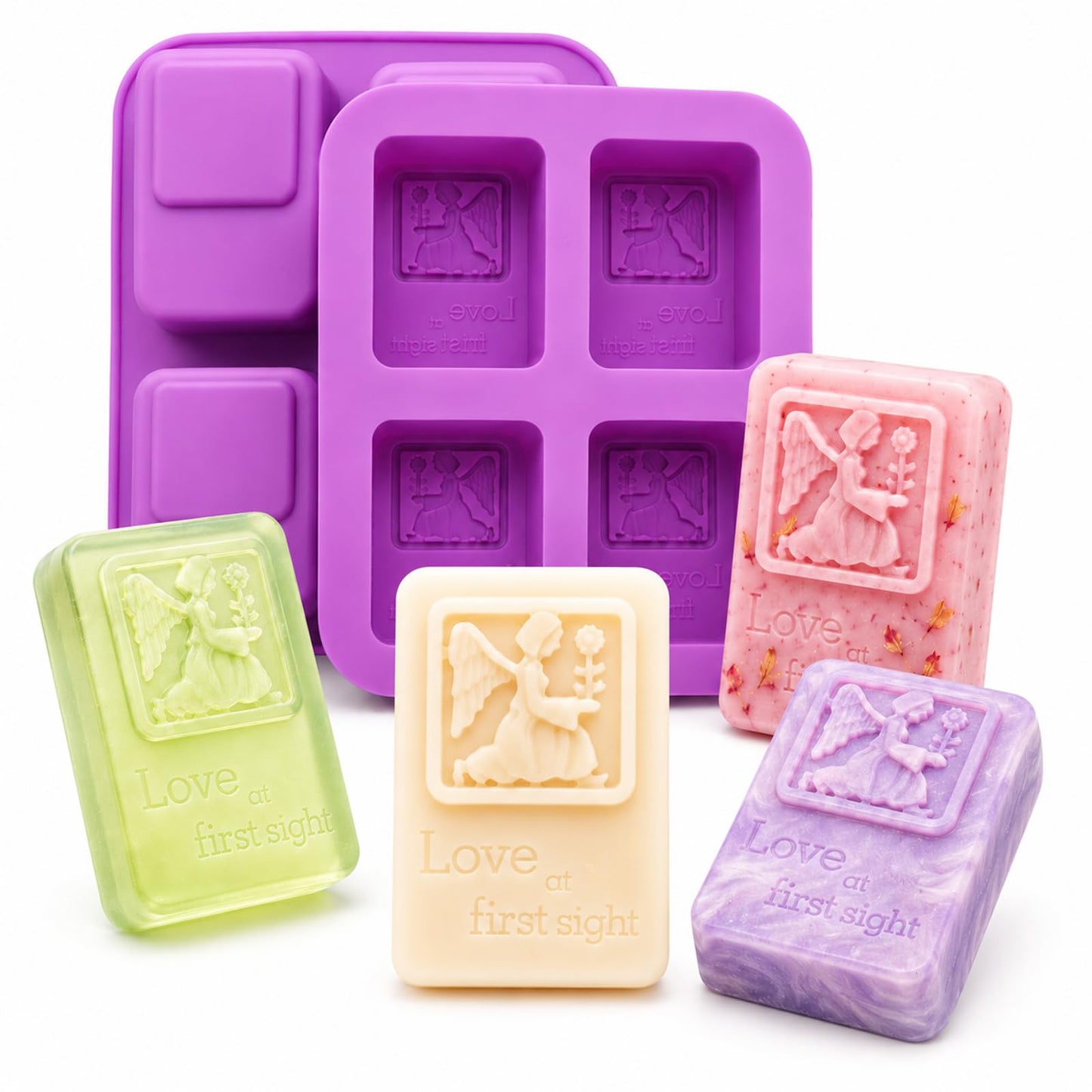 2 Pack Angel Silicone Soap Mold Rectangle Soap Making Mold Embossed Angel Silicone Mold Angel Girl Mold Rectangle Handmade Soap Mold for Soap Candle Lotion Bath Bombs Resin Wax Cake Chocolate Candy