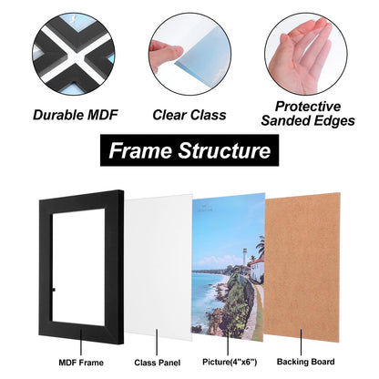 xozeooeu 12 Pack 4x6 Picture Frame Collage, Multi Photo Frames Wall Decor Set with Glass Front and Hanging Hooks, Assembly Required Black