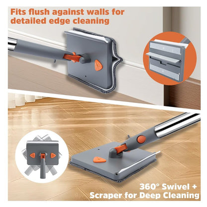 UIMO Wall Cleaner Mop with 94" Long Handle, 2-in-1 Triangle & Rectangle Head with Squeegee, 10 Washable Pads, Baseboard Cleaner Tool for Walls Scrubber, Ceilings, Windows, Glass, Fans, Doors, Corners