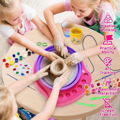 Vinkp Pottery Wheel for Kids - Complete Pottery Painting Kit Arts and Crafts for Kids Ages 8-12 with Air Dry Clay Art Supplies for Girls Boys Toys Birthday Gifts for 6 7 8 9 10 11 12 - Pink