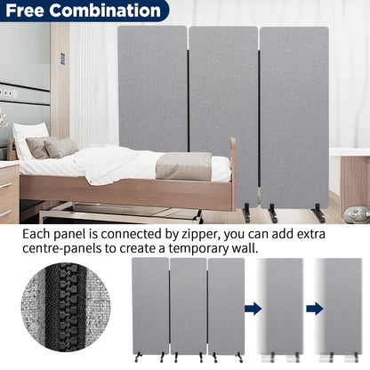 Room Divider Soundproof Privacy Panel with Wheels, 3 Panel Portable Office Wall Divider for Room Partition, Soundproof Partition Room Dividers Cubicle Wall Temporary Wall Space Separator for Office