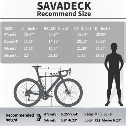SAVADECK Carbon Fiber Road Bike, Hydraulic Oil Disc Bike with Carbon Fiber Frame and Wheelset, Lightweight Full Carbon Racing Bicycle with Shimano R7120 24S Shift Set for Adults(Black,51cm)