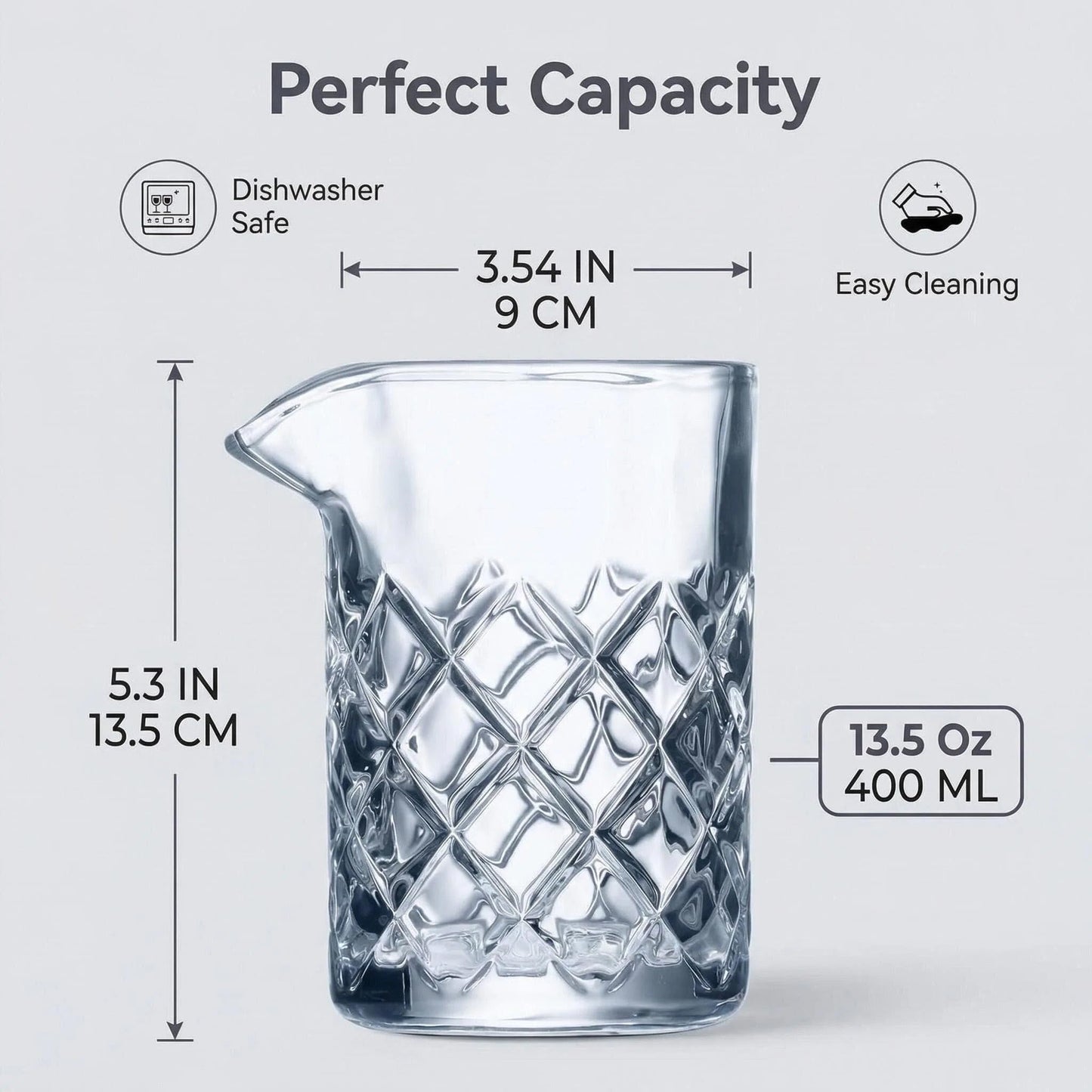 Fioance Cocktail Mixing Glass Set, Bar Mixing Set with 13.5oz Crystal Thick Bottom Glass,Spoon with Muddler and Strainer, Sturdy Hand Blown Seamless Crystal, Gift for Amateurs and Bartenders.