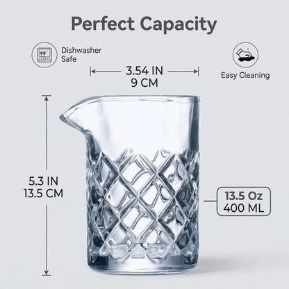 Fioance Cocktail Mixing Glass Set, Bar Mixing Set with 13.5oz Crystal Thick Bottom Glass,Spoon with Muddler and Strainer, Sturdy Hand Blown Seamless Crystal, Gift for Amateurs and Bartenders.