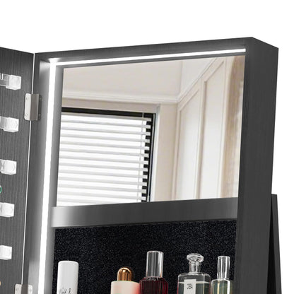 KEIKI 360°Swivel Jewelry Armoire with Full Length Mirror, 62.3" Rotating Standing Jewelry Armoire Organizer, Lockable Storage Cabinet, Interior Lighted Mirror, Black