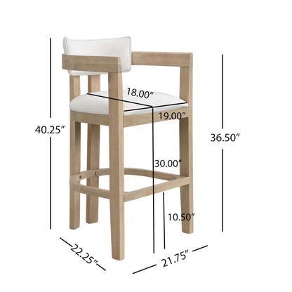 Christopher Knight Home Falcon Bar Stools Set of 2, Fabric Round Backrest Counter Height Barstool for Kitchen Island, Wooden Dining Room Chair, Bar Table Counter Stool with Footrest, Light Ash+Beige