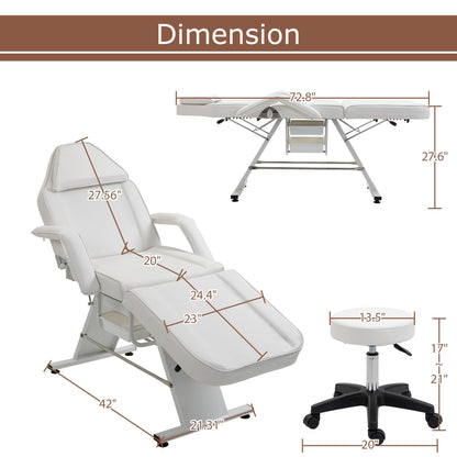 HeureuxBoBo Multi-Purpose 72 in 3-Section Massage Salon Tattoo Chair with Hydraulic Stool, Adjustable Facial Spa Bed, Beauty & Tattoo Equipment