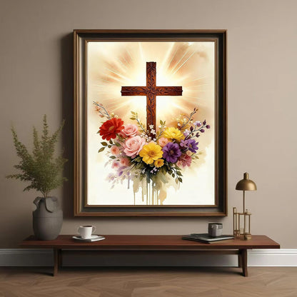 Lvmuu Religious Cross Diamond Art Kits for Adults, Jesus Christ Cross 5D Diamond Painting Kits for Beginners Paint By Numbers Full Round Drill Gem Art Craft Home Decoration 12x16in