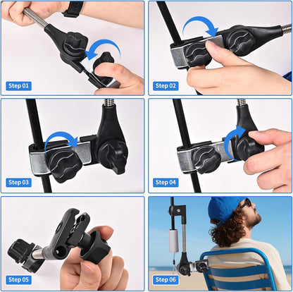 45in 50+ Beach Chair Umbrella with Adjustable Clamp, UPF Portable Folding Sun Shade for Outdoor Camping