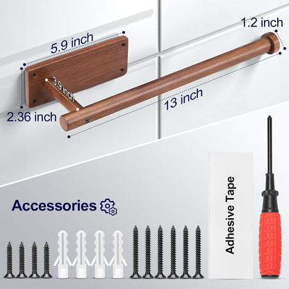Wooden Paper Towel Holder for Kitchen,Adhesive Acacia Wood Paper Towel Holders Under Cabinet, Wall Mount Kitchen Paper