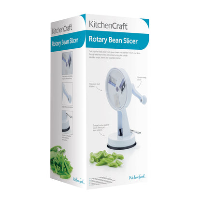 KitchenCraft Rotary Runner Bean Slicer 23cm with Suction Pad in Gift Box, Stainless Steel & plastic, White/Black