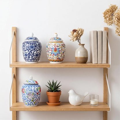 Okllen Set of 3 Small Blue and White Porcelain Salt Cellar with Airtight Lid, 250ml/ Approx. 1 Cup Sugar & Salt Crock Container Ceramic Spice Jar for Kitchen Countertop
